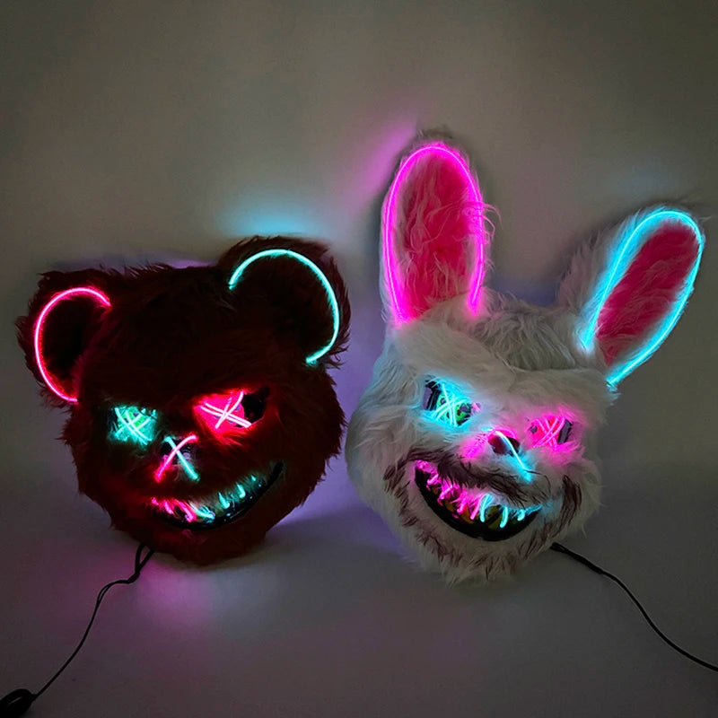 Masque lapin en peluche ensanglanté aux yeux LED