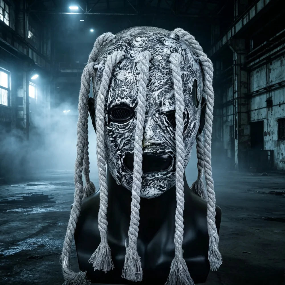 Masque Horreur Tresses Grises – Latex intégral