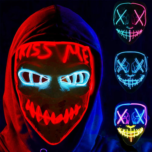 Masque LED néon lumineux Halloween porté dans le noir
